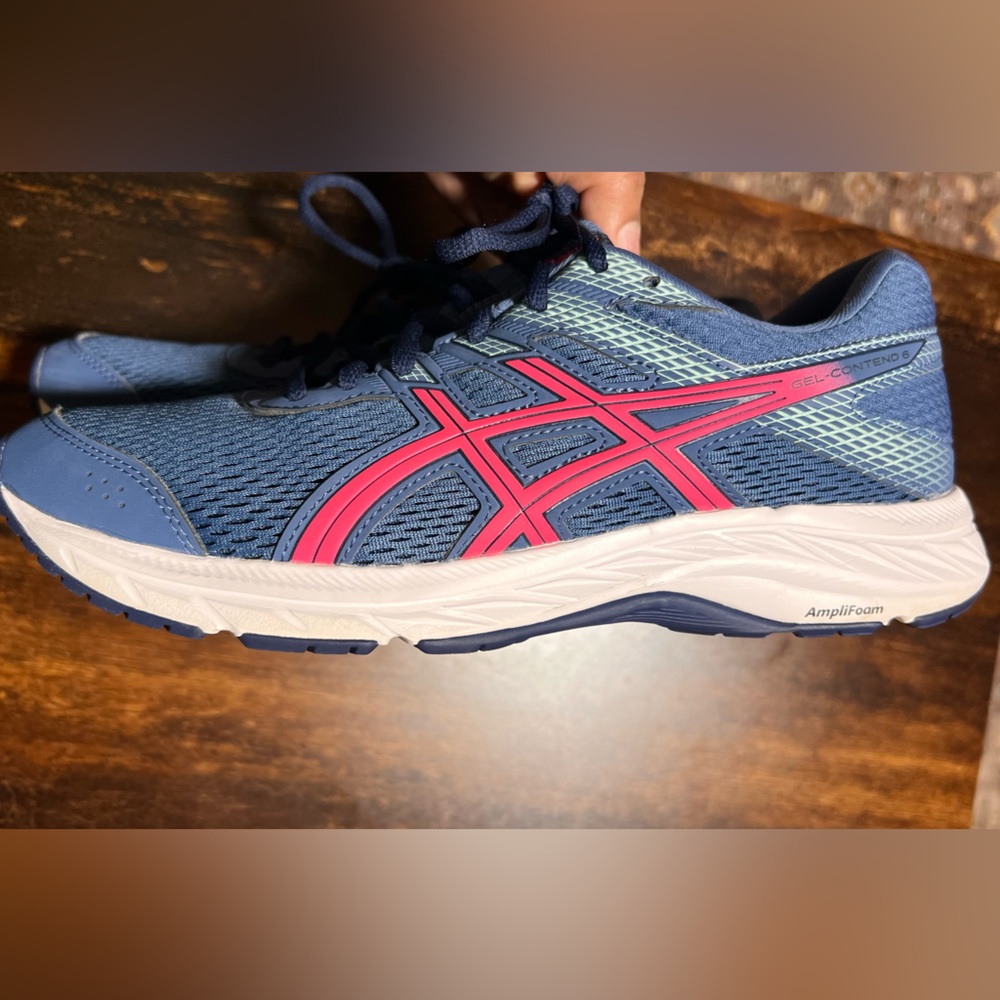 ASICS Gel-Contend 6 running shoe (blue and pink) GEL technology for cushioning. - Picture 4 of 16